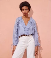 Petite Chiffon Ruffle Tie Cuff Blouse