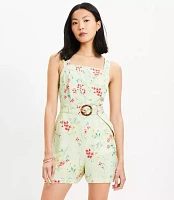 Petite Floral Belted Linen Blend Strappy Romper