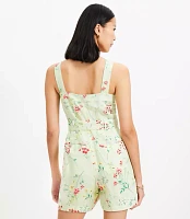 Petite Floral Belted Linen Blend Strappy Romper
