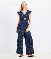 Petite LOFT Beach Floral Crinkle Cutout Flutter Jumpsuit