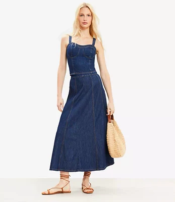 Chambray Seamed Midi Skirt