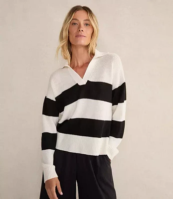 Haven Well Within Organic Cotton Linen Stripe Johnny Collar Sweater