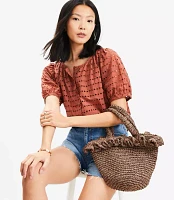 Petite Eyelet Bubble Sleeve Blouse