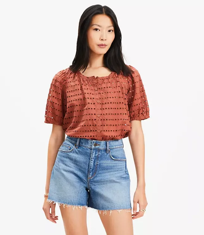 Petite Eyelet Bubble Sleeve Blouse