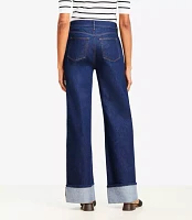 Petite Curvy Cuffed High Rise Wide Leg Jeans Rinse Wash