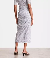 LOFT Versa Snake Print Mesh Ruched Midi Skirt