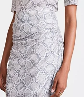 LOFT Versa Snake Print Mesh Ruched Midi Skirt