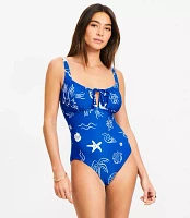 LOFT Beach Seaside Ruched Tie Keyhole One Piece Swimsuit