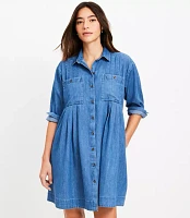 Chambray Pleated Mini Pocket Dress