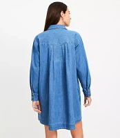 Chambray Pleated Mini Pocket Dress