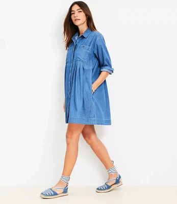 Chambray Pleated Mini Pocket Dress