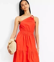 Petite LOFT Beach Poplin One Shoulder Maxi Pocket Dress