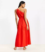 Petite LOFT Beach Poplin One Shoulder Maxi Pocket Dress