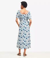 Petite Paisley Smocked Square Neck Midi Dress