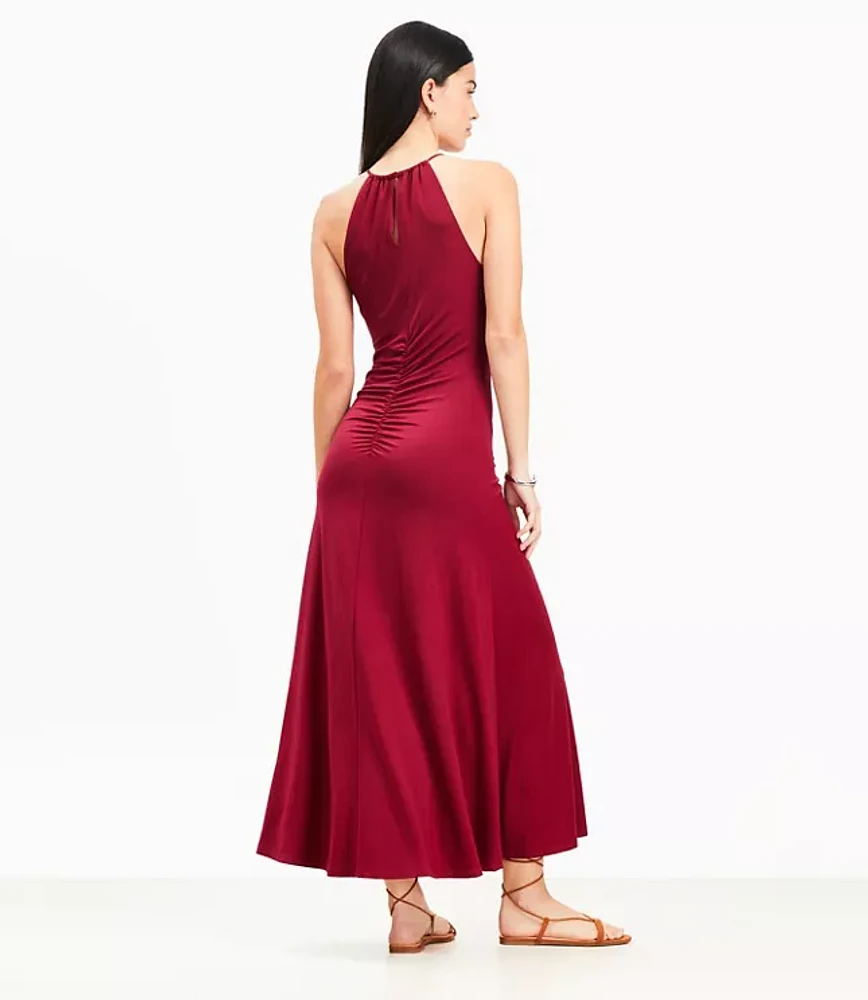 Petite Ruched Midi Halter Dress