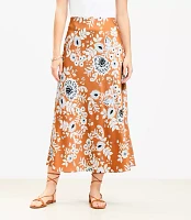 Petite Floral Satin Bias Midi Skirt