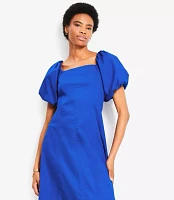 Petite Seamed Puff Sleeve Midi Pocket Dress