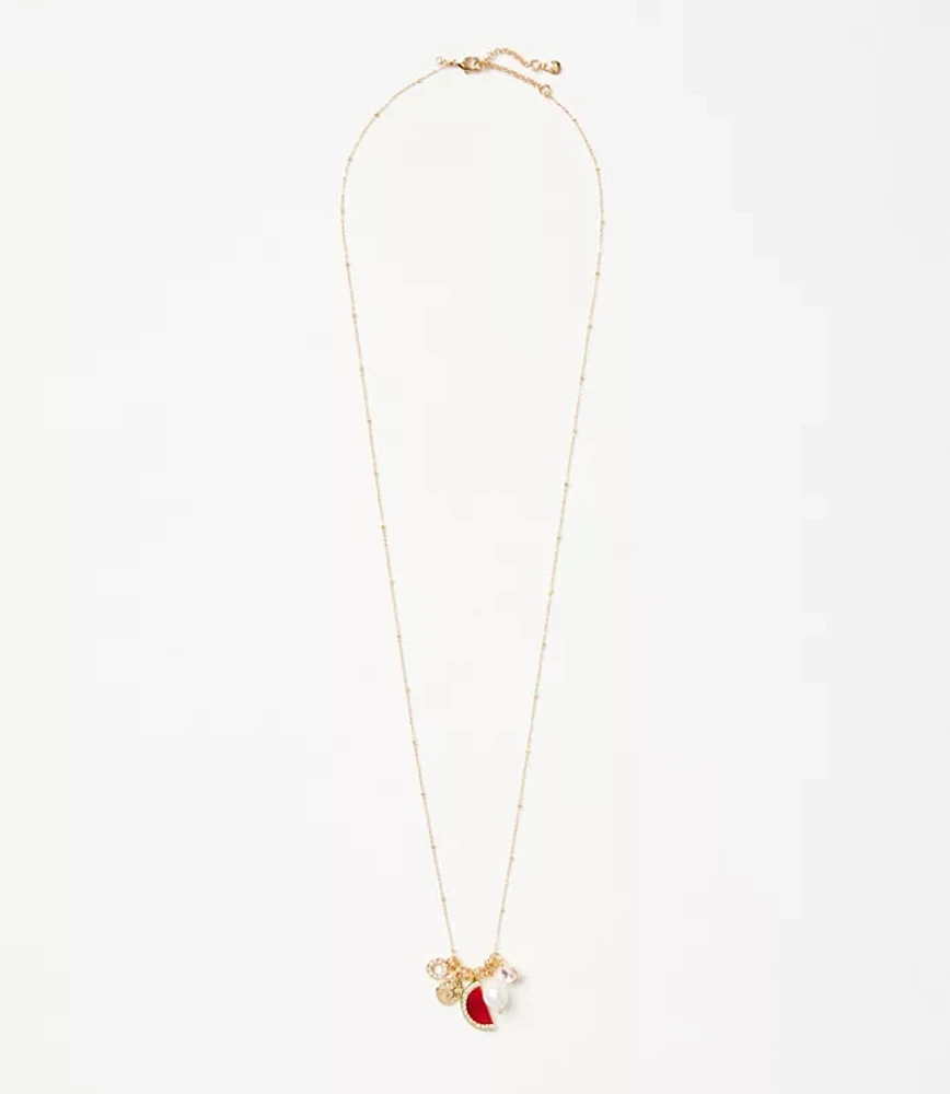 Watermelon Pearlized Pave Cluster Pendant Necklace