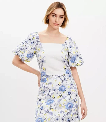 Petite Garden Linen Blend Bubble Sleeve Top