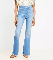 Frayed High Rise Slim Flare Jeans Classic Mid Wash