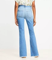 Frayed High Rise Slim Flare Jeans Classic Mid Wash