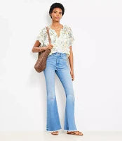 Frayed High Rise Slim Flare Jeans Classic Mid Wash