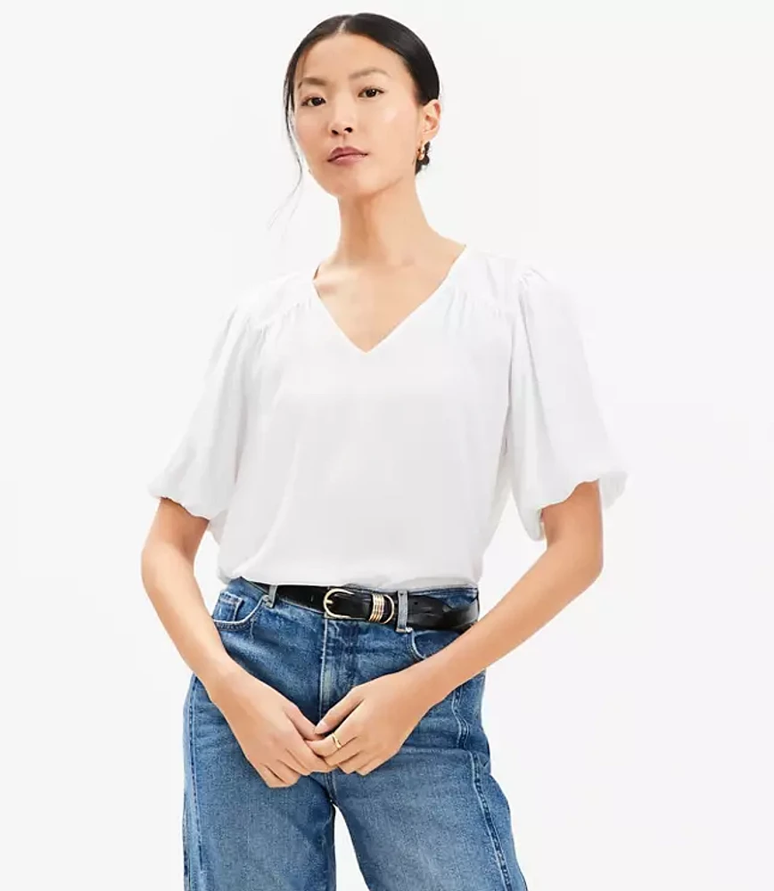 Bubble Sleeve Mixed Media Blouse