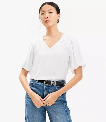 Bubble Sleeve Mixed Media Blouse