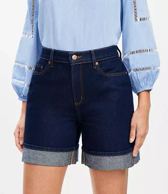 Petite Curvy A-Line High Rise Denim Shorts in Rinse Wash