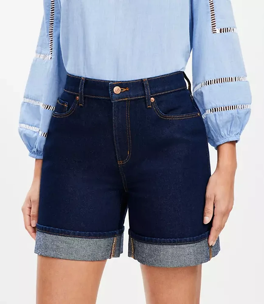 Curvy A-Line High Rise Denim Shorts Rinse Wash
