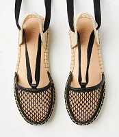 Mesh Lace Up Flat Espadrilles