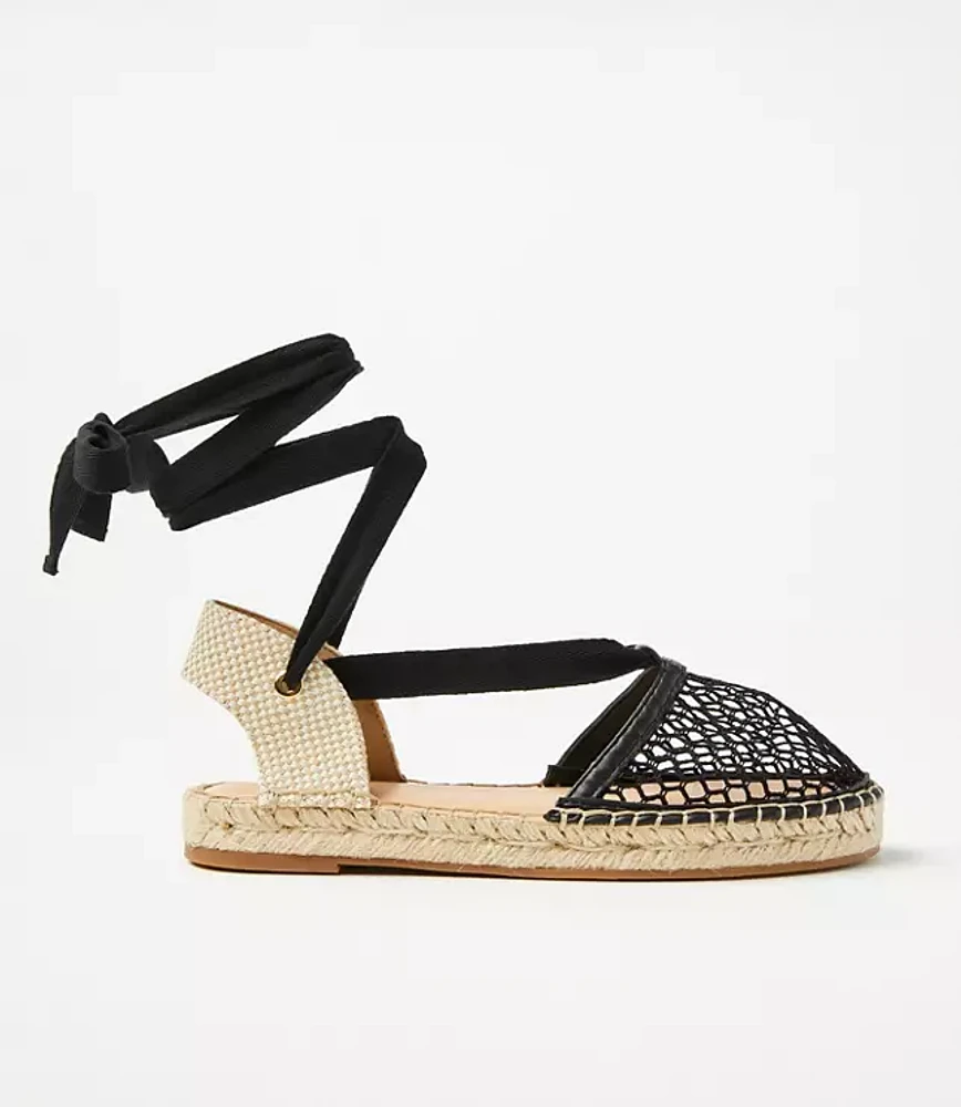 Mesh Lace Up Flat Espadrilles