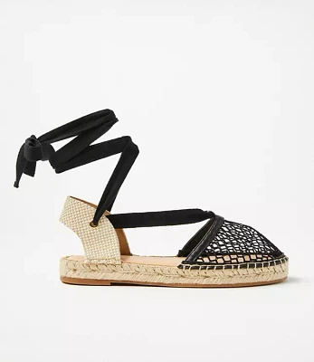 Mesh Lace Up Flat Espadrilles