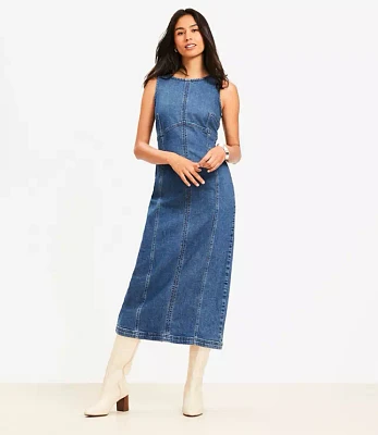 Seamed Denim Midi Dress Classic Mid Wash