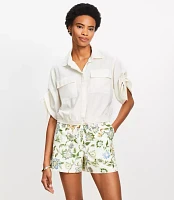 Linen Blend Drawstring Pocket Top