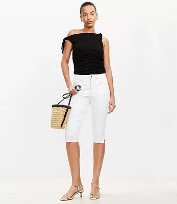 Petite High Rise Denim Capri Pants in White