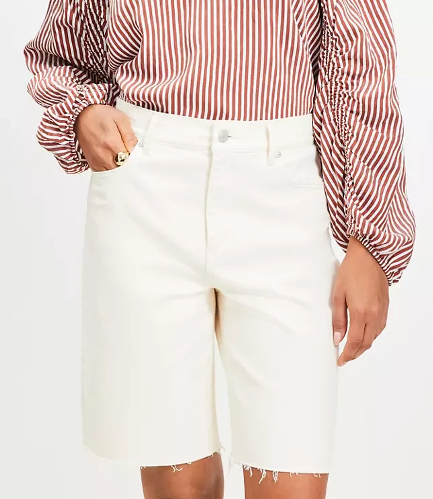 Petite Denim Bermuda Shorts Ivory