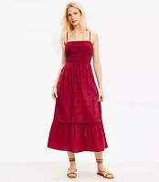 Petite Eyelet Tiered Strappy Midi Dress