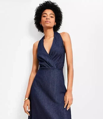Petite Chambray Midi Halter Dress