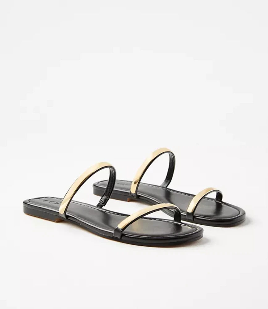 Metallic Trim Double Strap Sandals