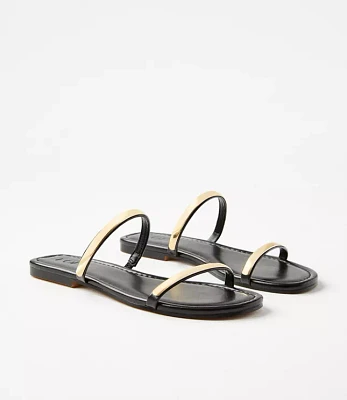 Metallic Trim Double Strap Sandals