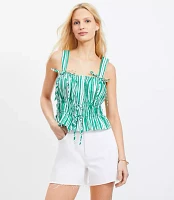 Petite Floral Poplin Ruched Tie Peplum Tank Top