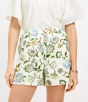 Floral Darted Side Zip Shorts in Cotton Linen