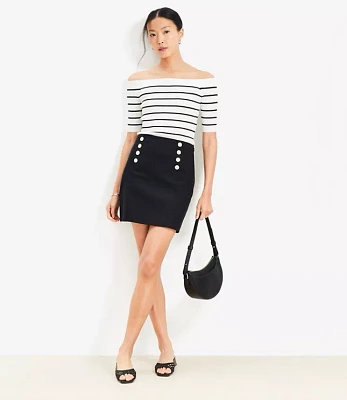 Petite Stripe Ribbed Off The Shoulder Sweater