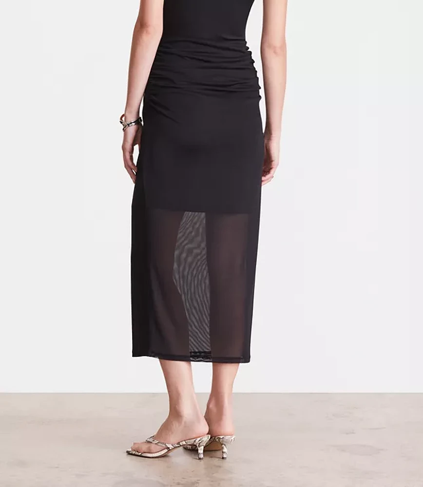 LOFT Versa Mesh Ruched Midi Skirt