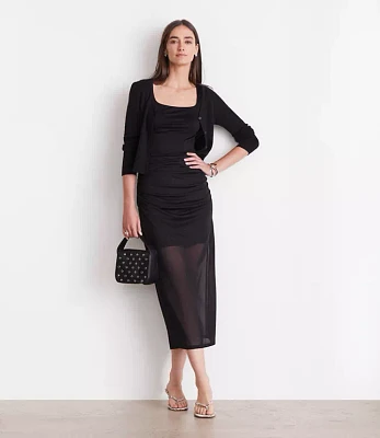 LOFT Versa Mesh Ruched Midi Skirt
