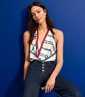Petite Striped Cowl Halter Cami