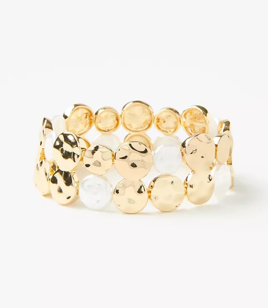 Pearlized Hammered Circle Stretch Bracelet