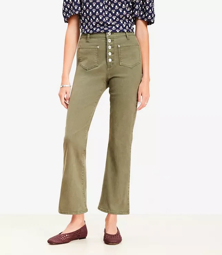 Curvy Patch Pocket High Rise Kick Crop Jeans Evening Olive