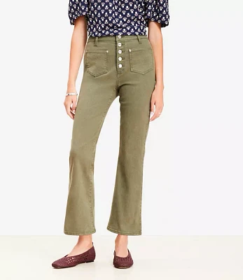 Curvy Patch Pocket High Rise Kick Crop Jeans Evening Olive